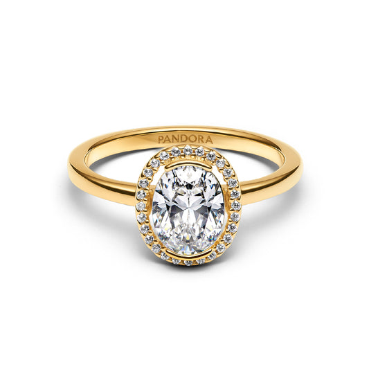 Anello solitario Pandora in argento dorato con zirconi bianchi 10