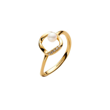 Anello sinuoso Pandora in argento dorato con perla e zirconi 10