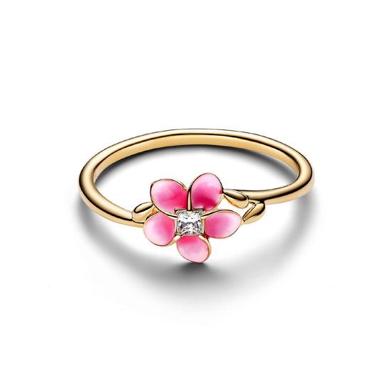 Anello Pandora Disney in argento dorato fiore rosa e zircone 12