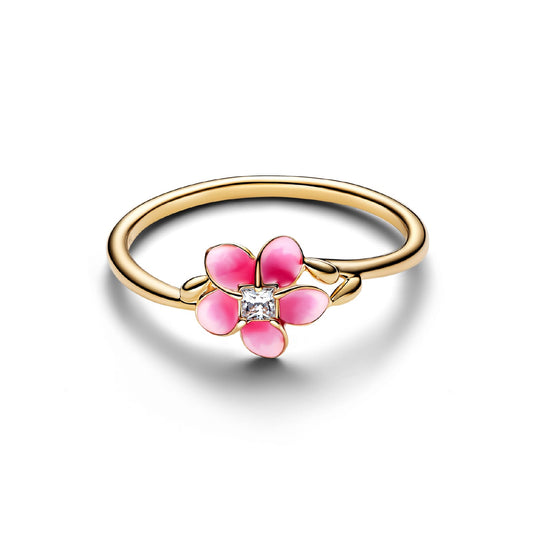 Anello Pandora Disney in argento dorato fiore rosa e zircone 12