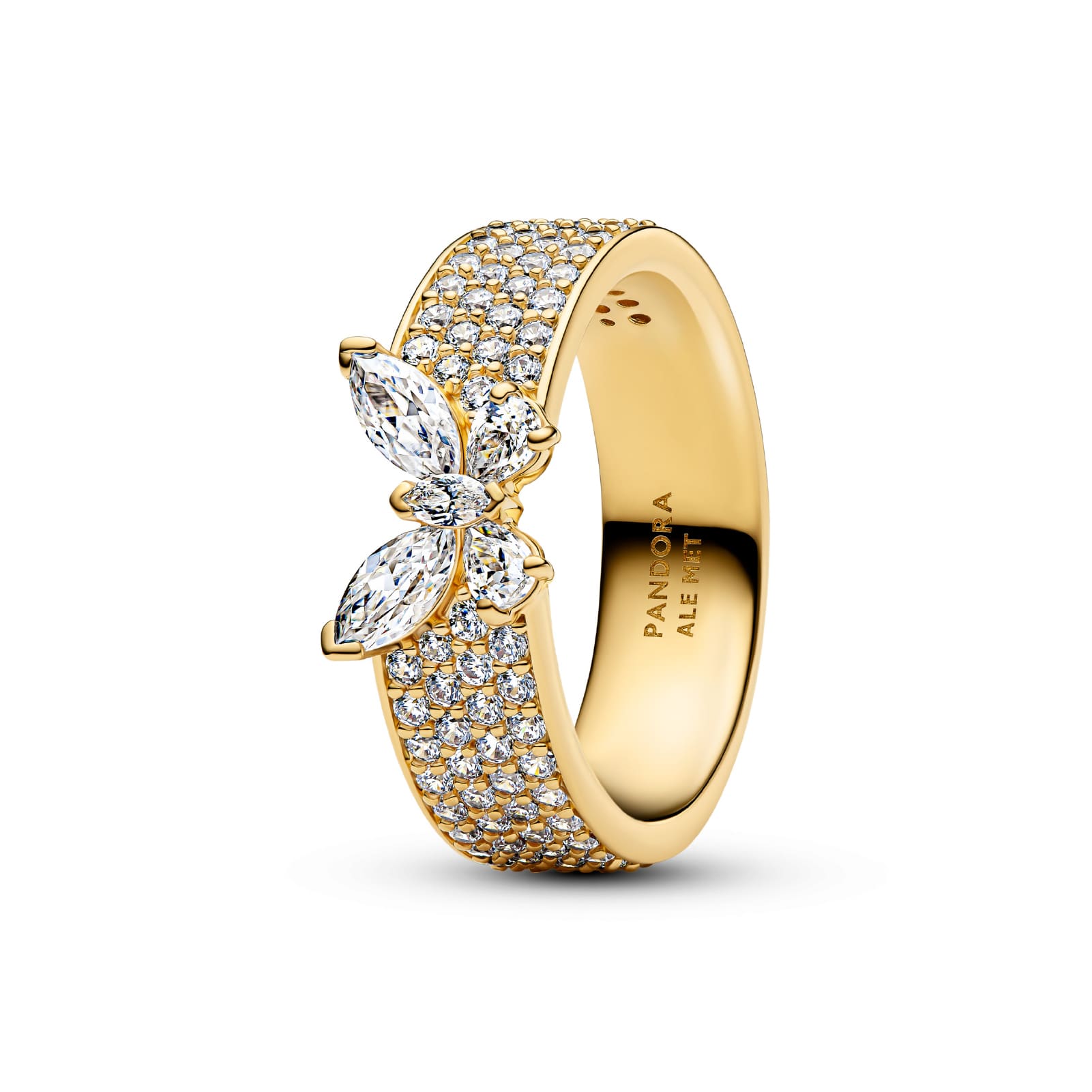 Anello Pandora in argento dorato farfalla e fascia cristalli 10