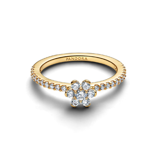 Anello Pandora in argento placcato oro 14kt con fiore zirconi 12
