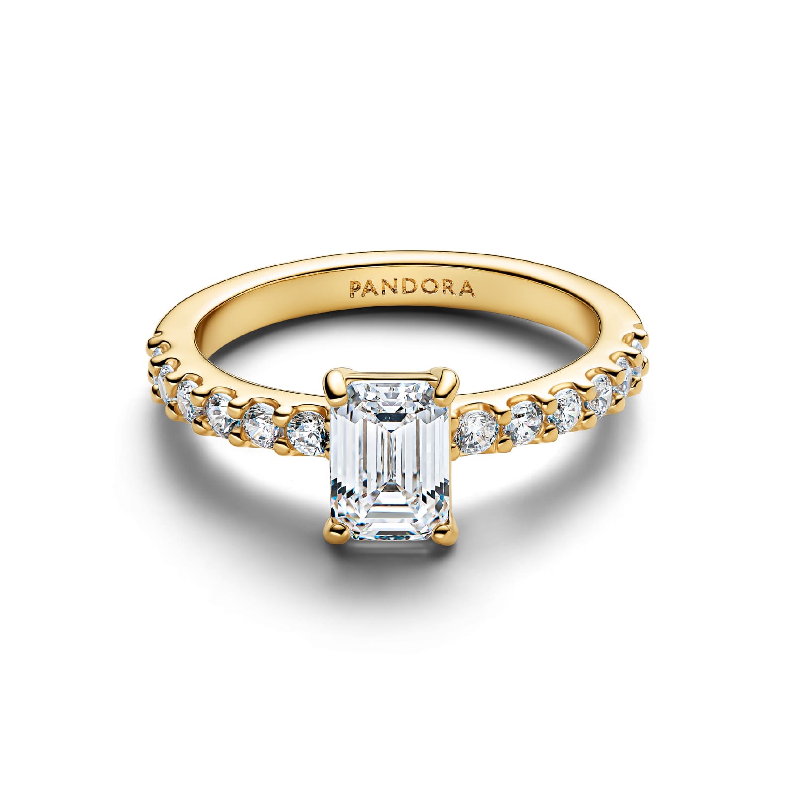 Anello Pandora in argento placcato oro 14kt rettangolo zirconi 12