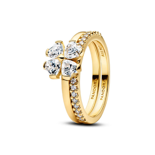 Anello Pandora in argento placcato oro 14kt con quadrifoglio 12
