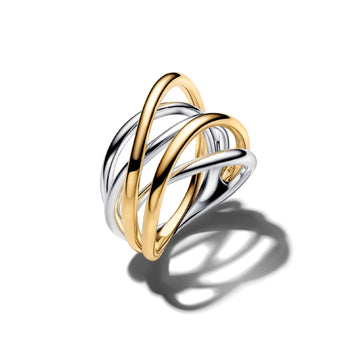Anello Pandora in argento bicolore con fasce intrecciate donna 14