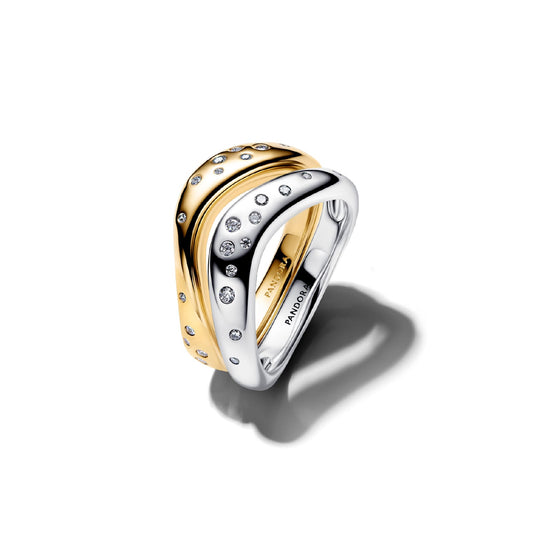 Anello Pandora in argento bicolore forma squadrata e zirconi 14