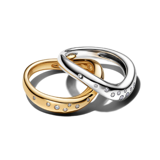 Anello Pandora in argento bicolore forma squadrata e zirconi 14