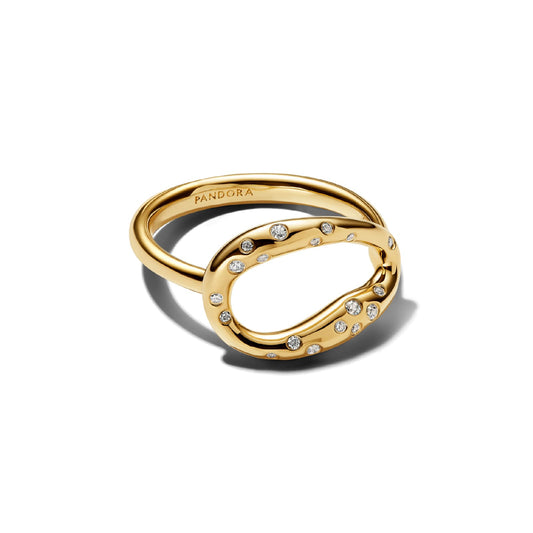 Anello Pandora in argento dorato con ovale grande e zirconi 12