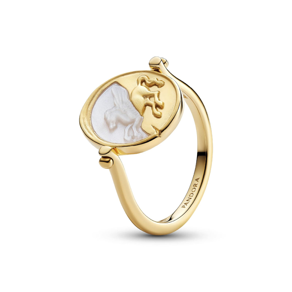 Anello Pandora Medallion Pegaso in argento dorato e madreperla 12