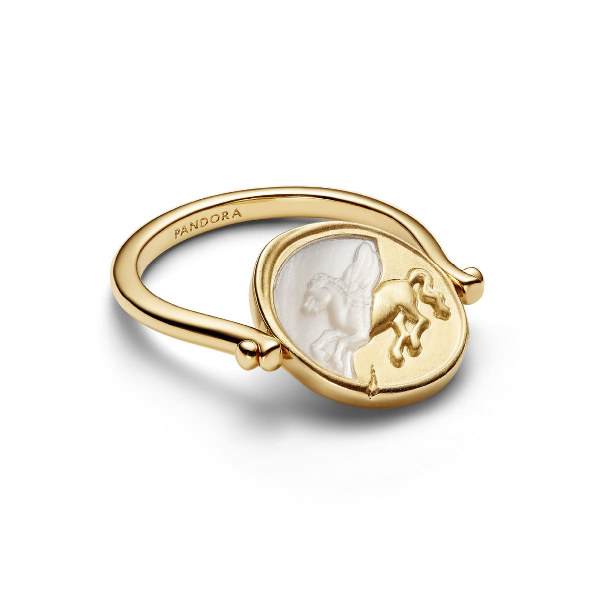 Anello Pandora Medallion Pegaso in argento dorato e madreperla 12