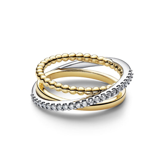 Anello Pandora tripla fascia intrecciata in argento con pavè 12