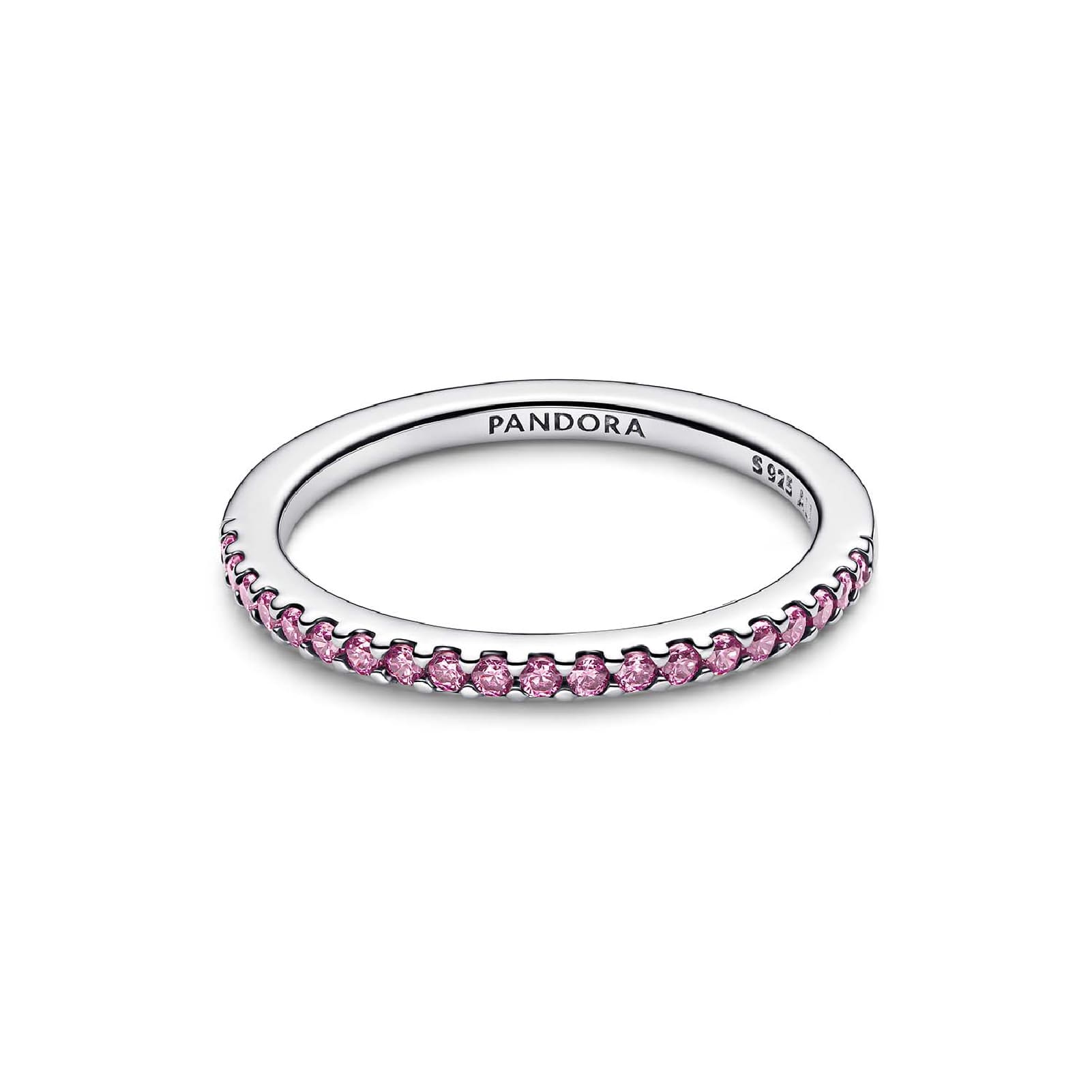 Anello Pandora argento con fascia rosa di zirconi da donna 12