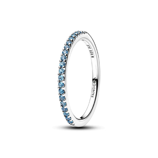 Anello Pandora in argento con fascia sottile e zirconi azzurri 12