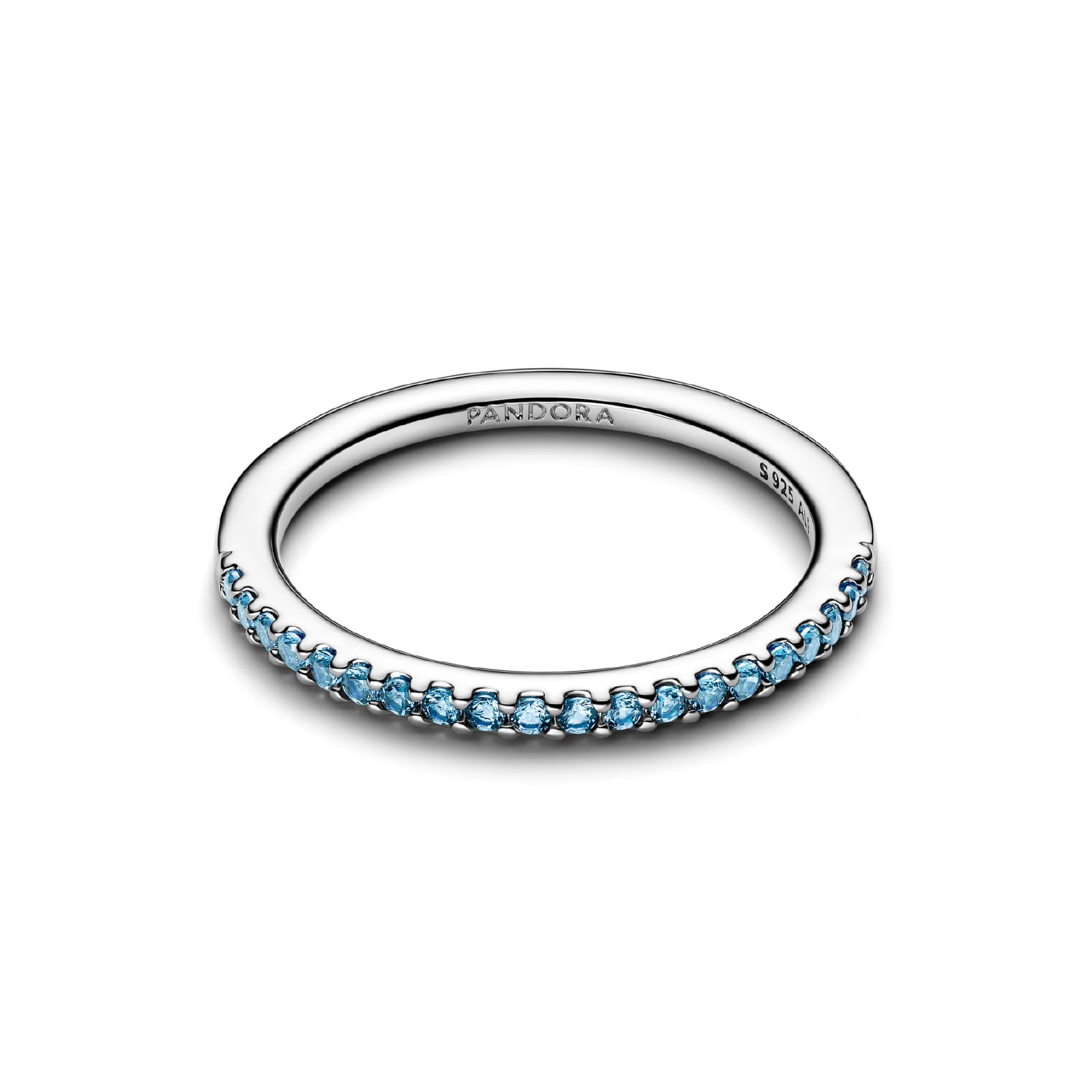 Anello Pandora in argento con fascia sottile e zirconi azzurri 12