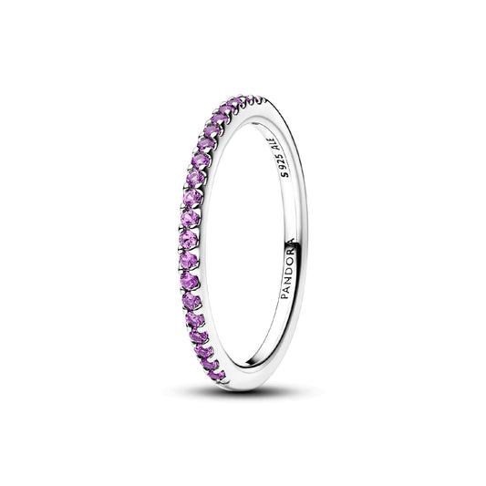 Anello Pandora in argento con fascia sottile e zirconi viola 12
