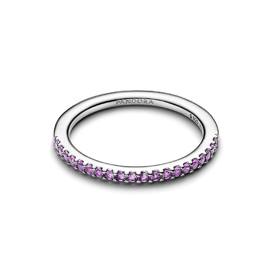 Anello Pandora in argento con fascia sottile e zirconi viola 12