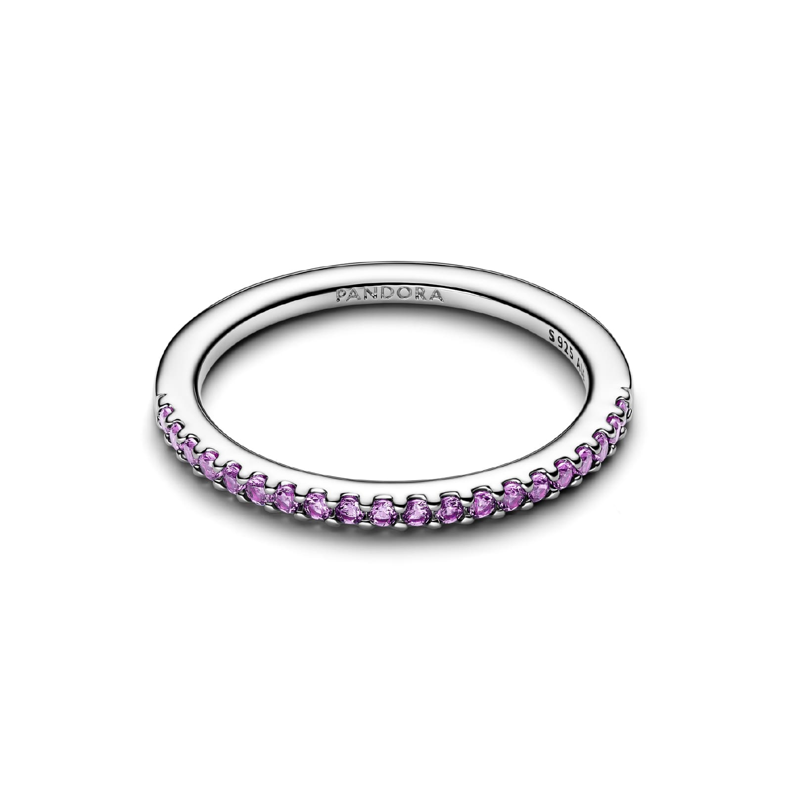 Anello Pandora in argento con fascia sottile e zirconi viola 12