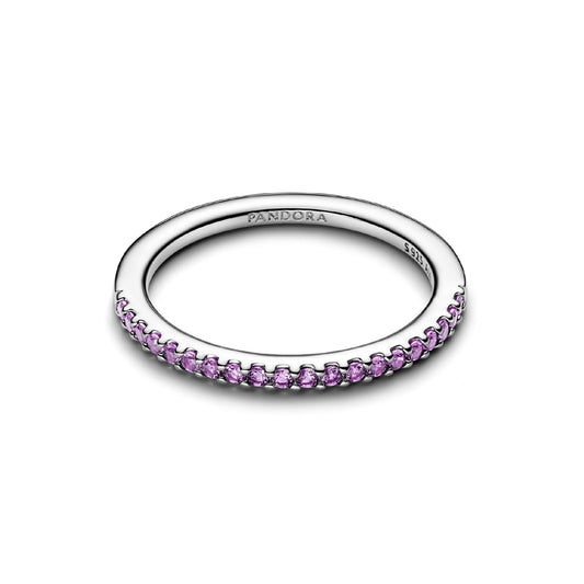 Anello Pandora in argento con fascia sottile e zirconi viola 12