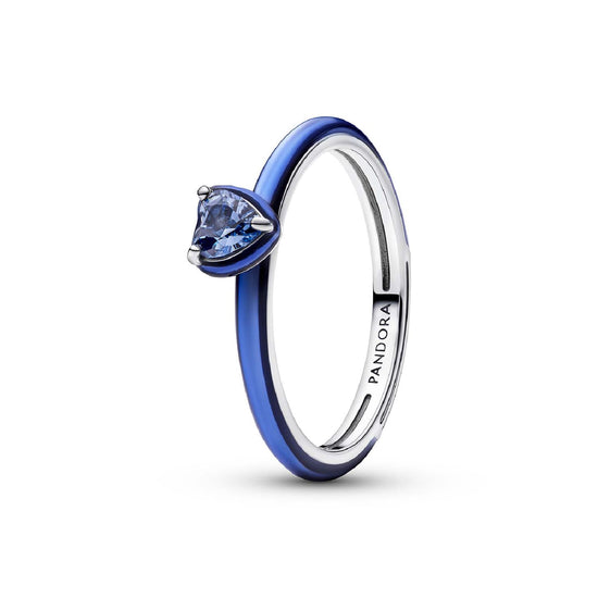 Anello Pandora in argento sterling con cuore di cristallo blu 10
