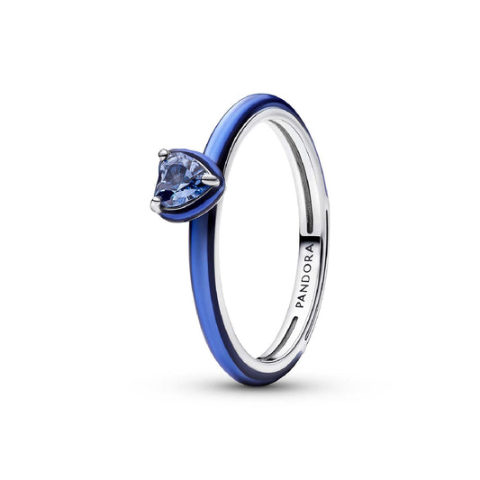 Anello Pandora in argento sterling con cuore di cristallo blu 10