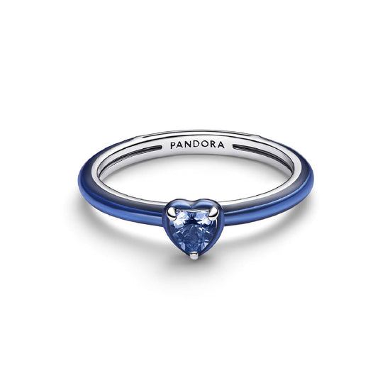 Anello Pandora in argento sterling con cuore di cristallo blu 10