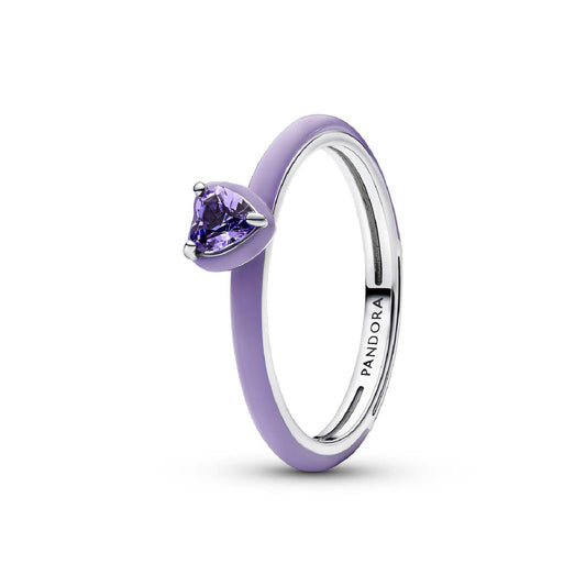 Anello Pandora in argento sterling con cuore viola e zircone 12