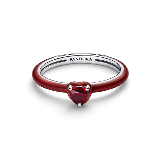 Anello Pandora in argento sterling con cuore rosso e zircone 10