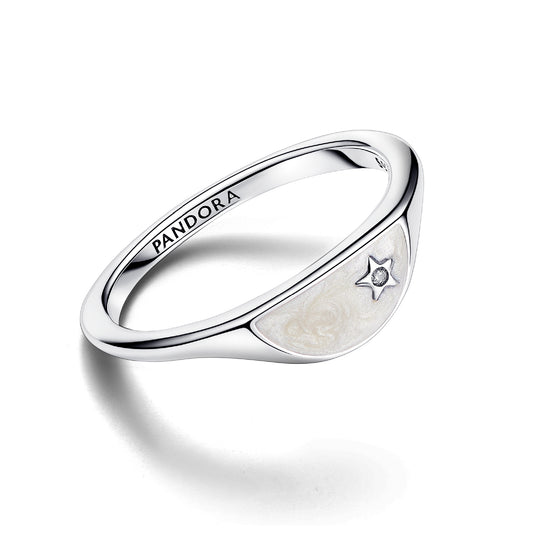 Anello mezzo sigillo Pandora placcato argento con zircone P.193325C01-50