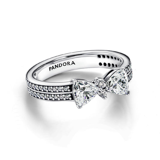 Anello Pandora in argento con zirconi bianchi a fiocco 8