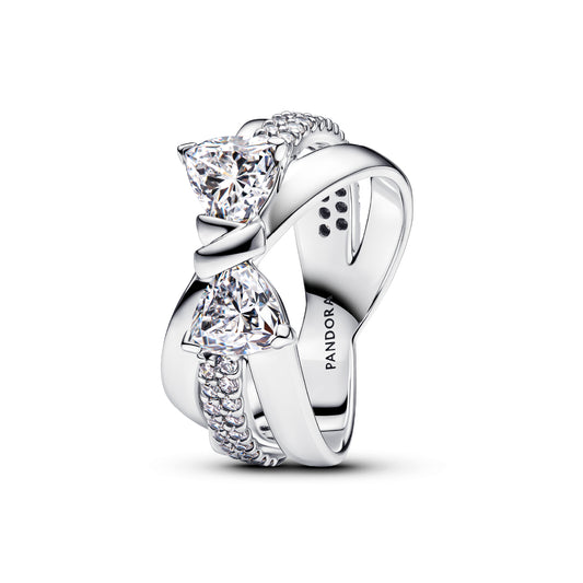 Anello fascia intrecciata Pandora in argento con zirconi 8
