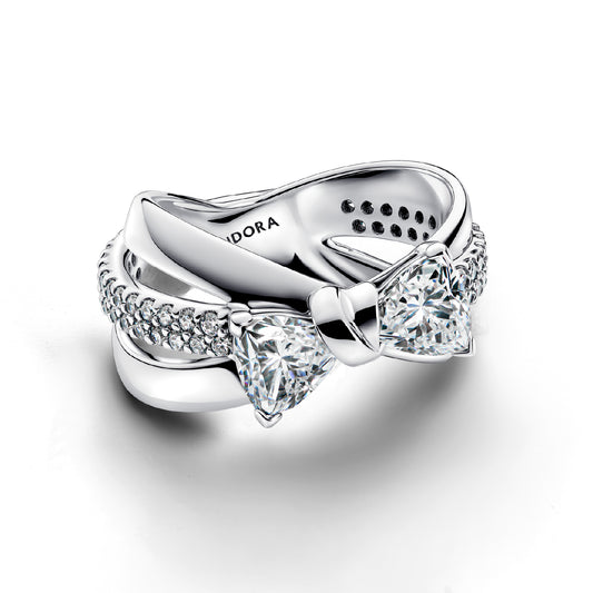 Anello fascia intrecciata Pandora in argento con zirconi 8