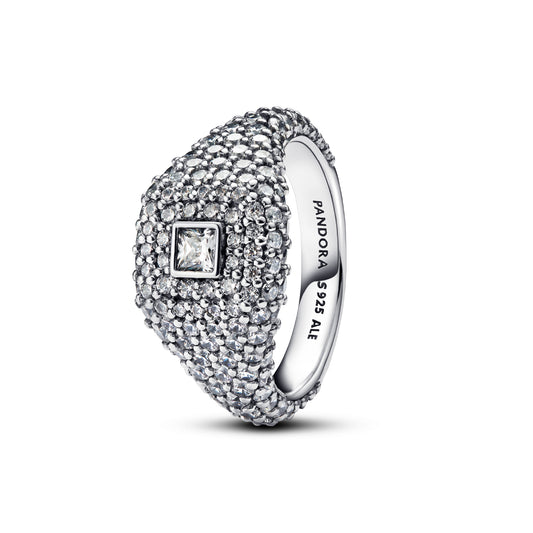 Anello chevalier Pandora in argento con zirconi bianchi 8