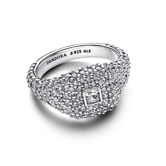 Anello chevalier Pandora in argento con zirconi bianchi 8