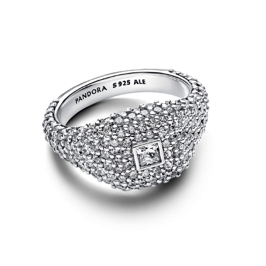 Anello chevalier Pandora in argento con zirconi bianchi 8