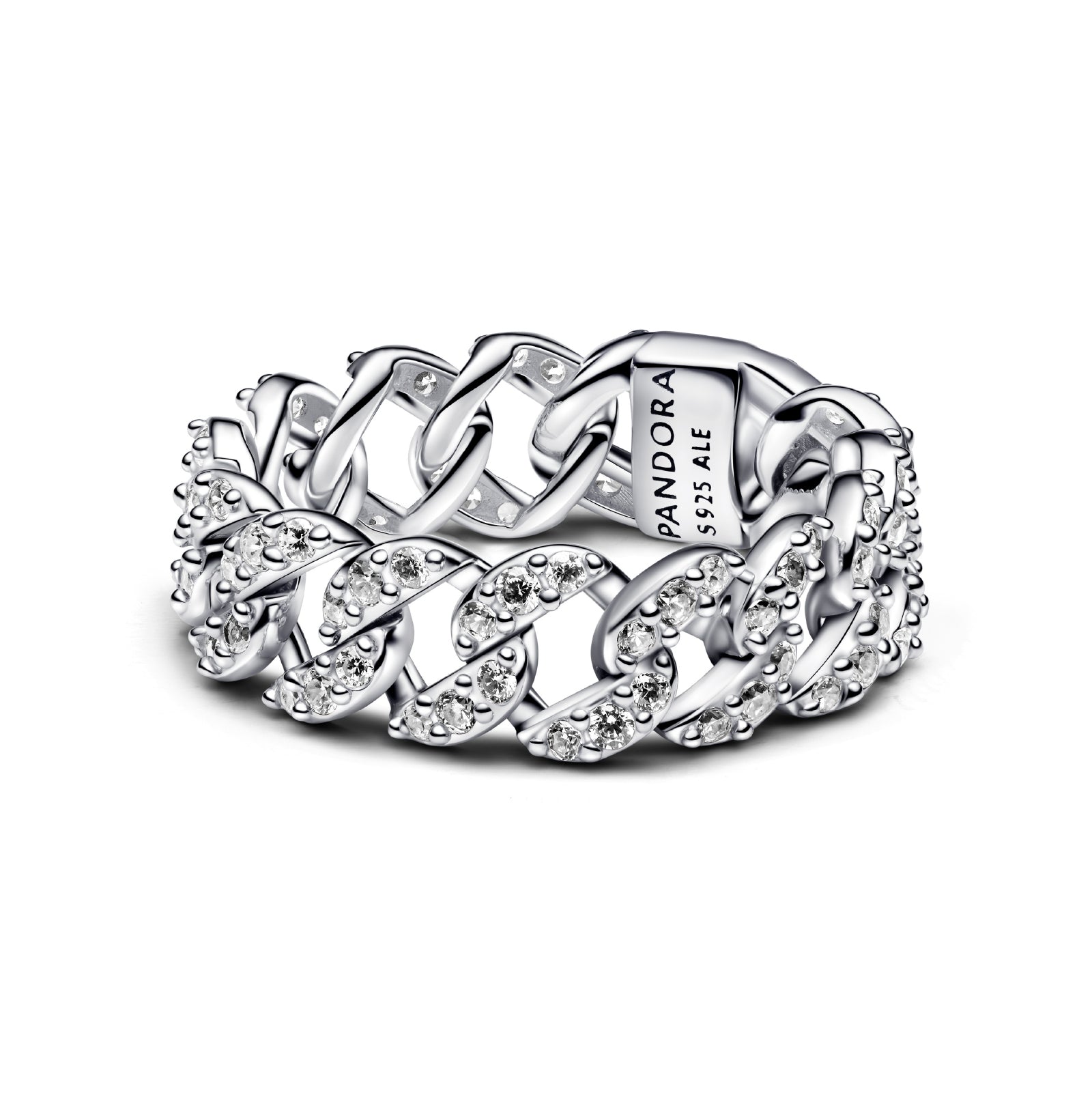 Anello a maglia cubana Pandora in argento con zirconi 8
