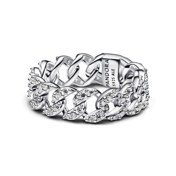 Anello a maglia cubana Pandora in argento con zirconi 8