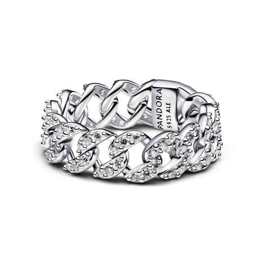 Anello a maglia cubana Pandora in argento con zirconi 8