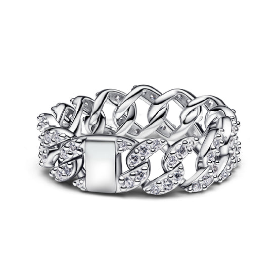Anello a maglia cubana Pandora in argento con zirconi 8