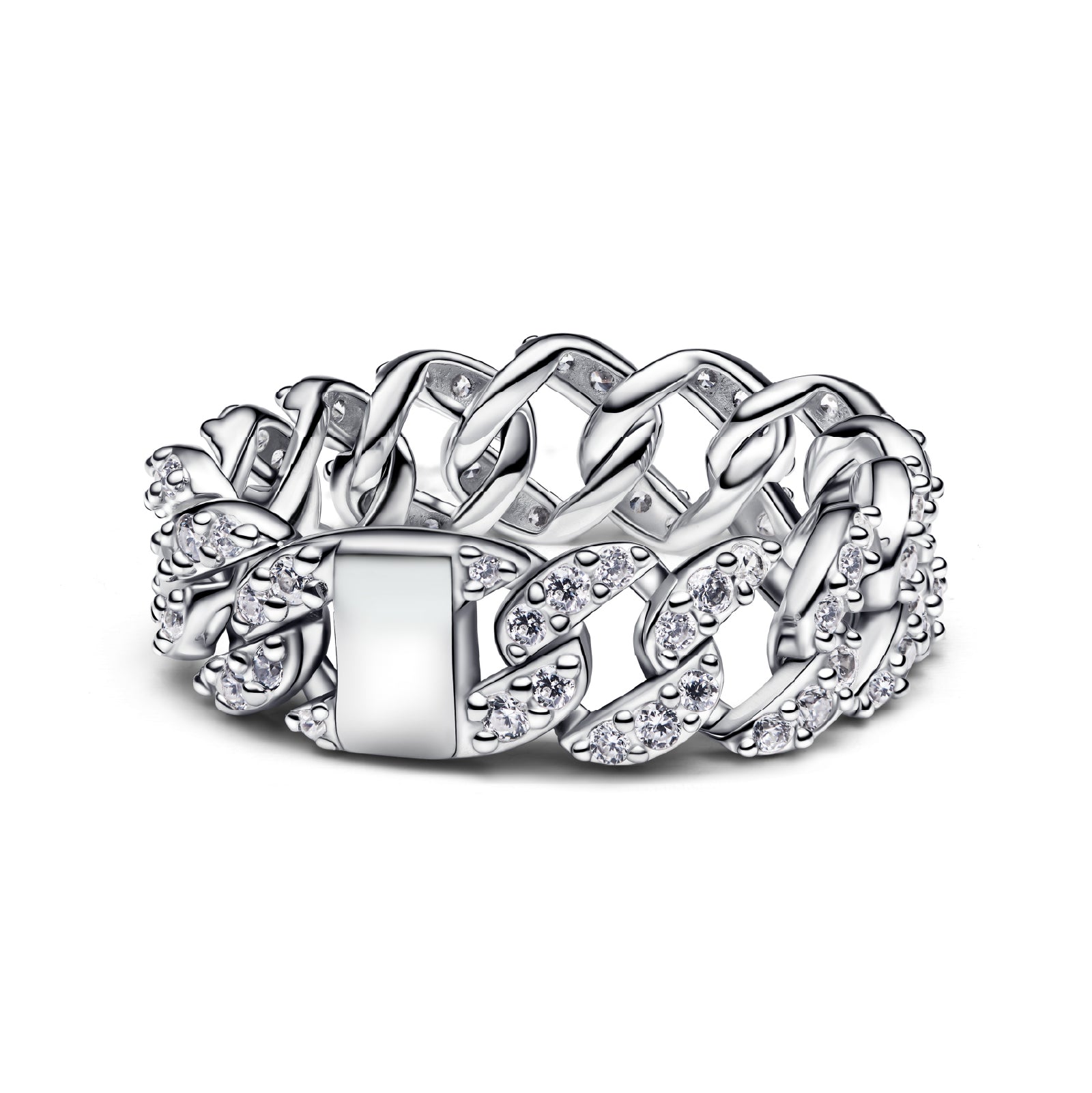 Anello a maglia cubana Pandora in argento con zirconi 8