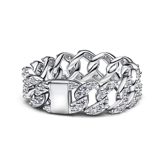 Anello a maglia cubana Pandora in argento con zirconi 8