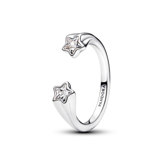 Anello aperto Pandora in argento rodiato zirconi a stella 8