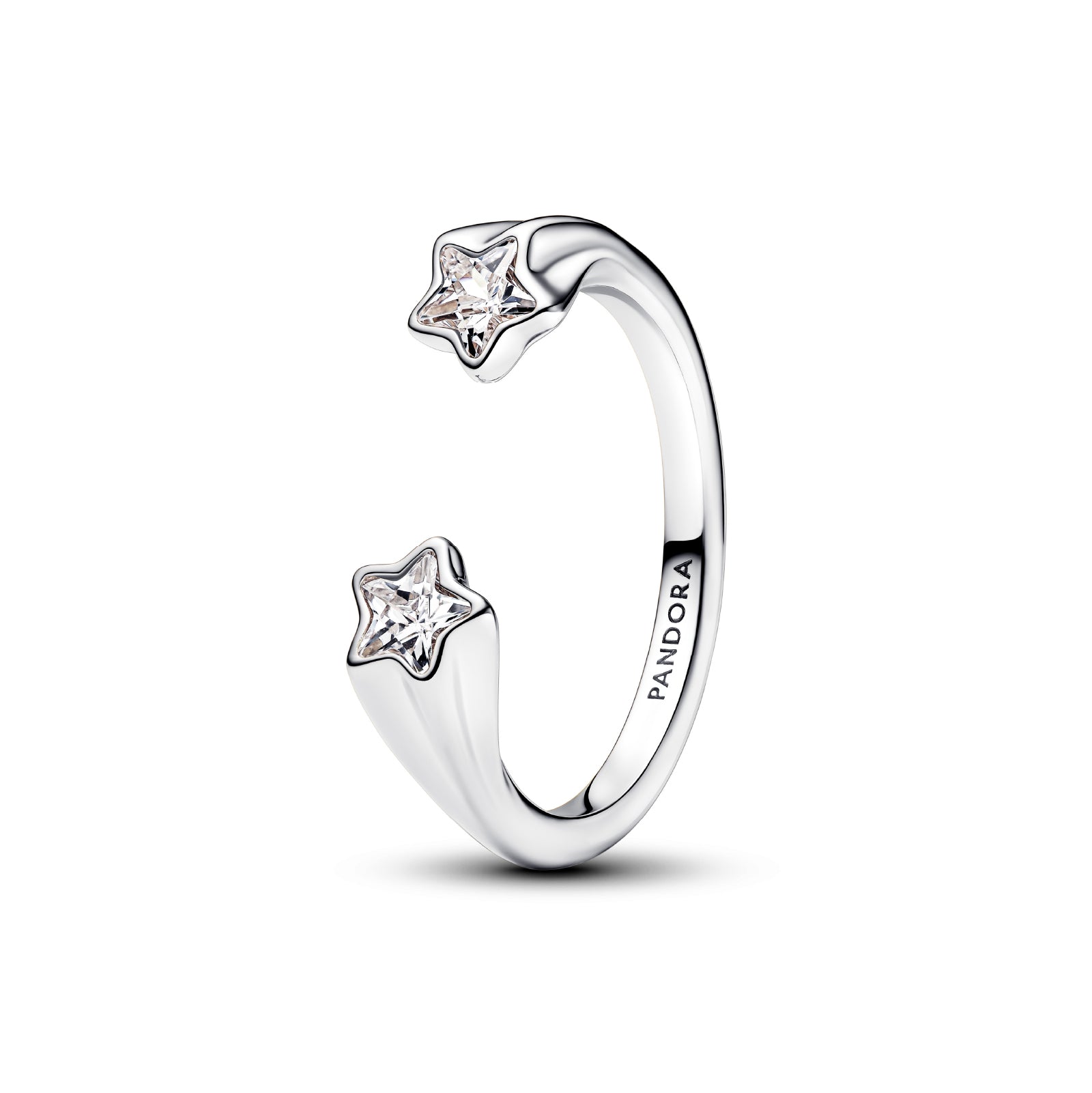 Anello aperto Pandora in argento rodiato zirconi a stella 8