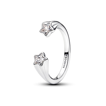 Anello aperto Pandora in argento rodiato zirconi a stella 8