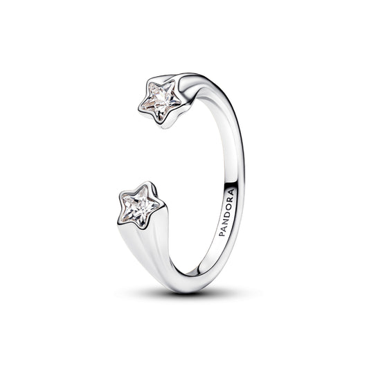 Anello aperto Pandora in argento rodiato zirconi a stella 8