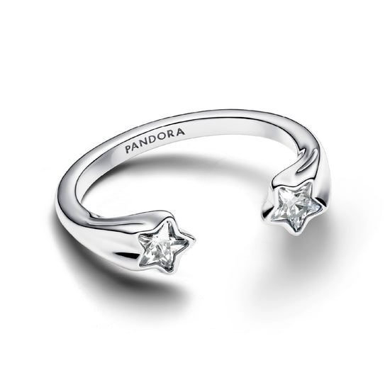Anello aperto Pandora in argento rodiato zirconi a stella 8