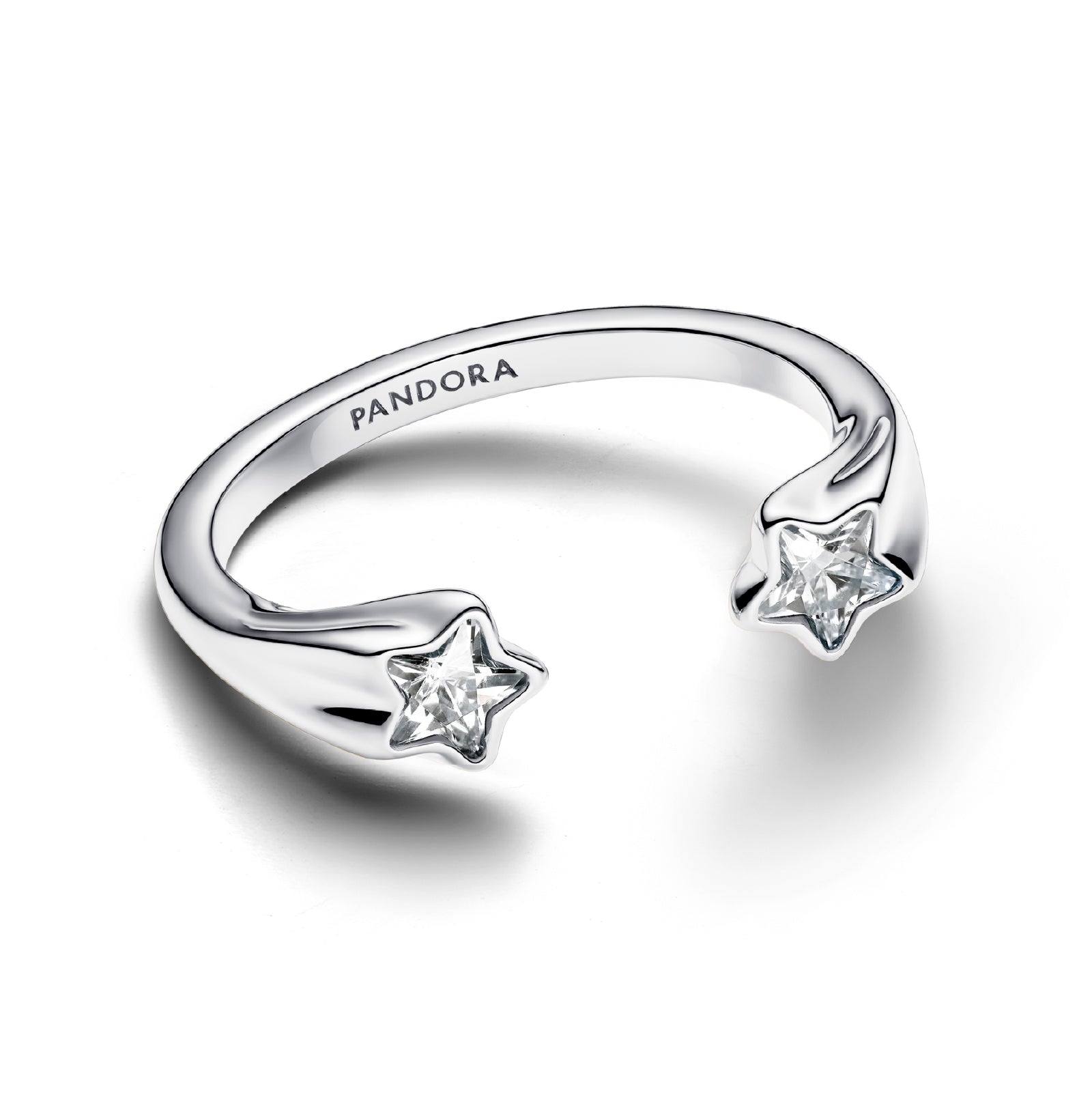 Anello aperto Pandora in argento rodiato zirconi a stella