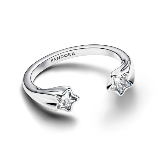 Anello aperto Pandora in argento rodiato zirconi a stella 8