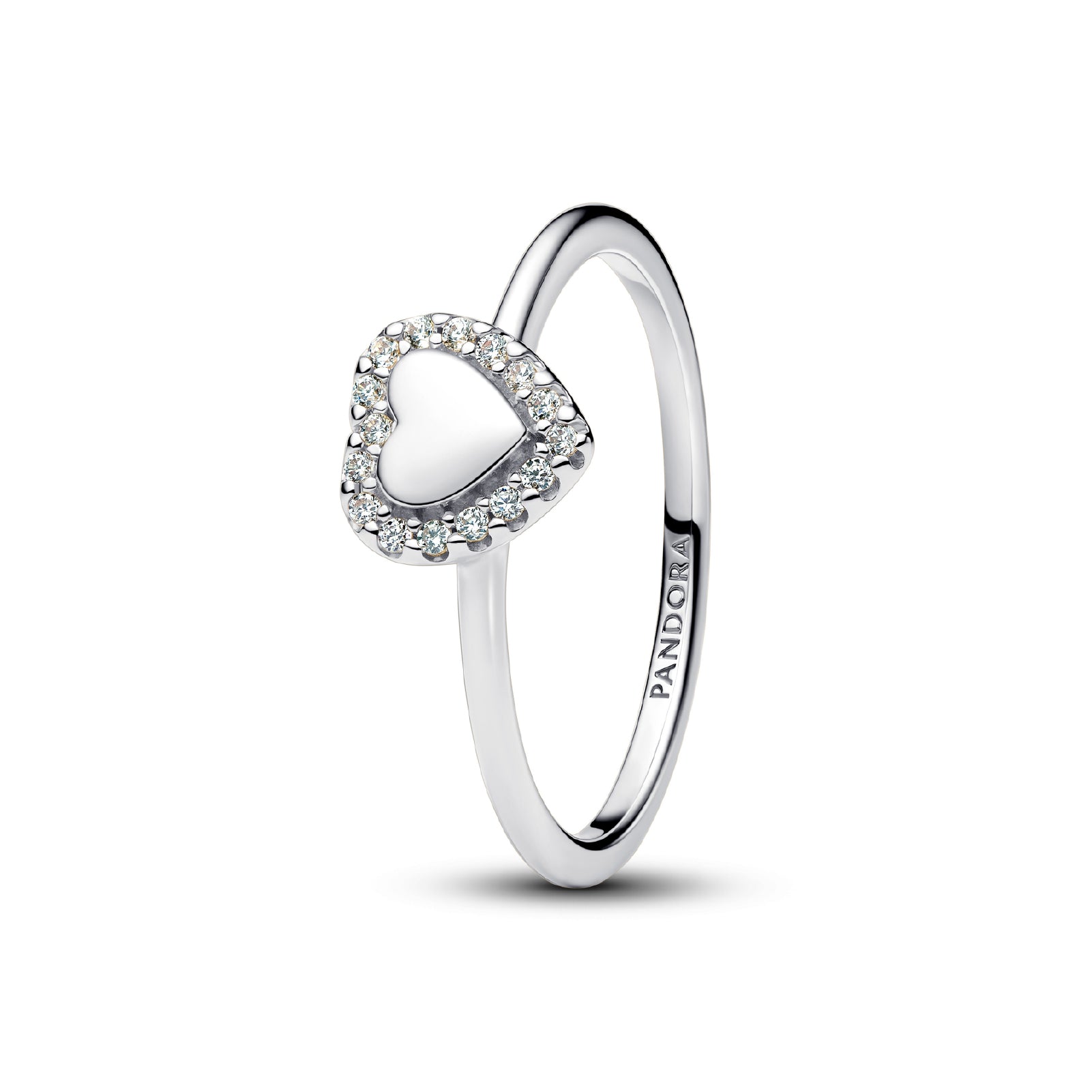 Anello da incidere a cuore Pandora argento rodiato con zirconi 10