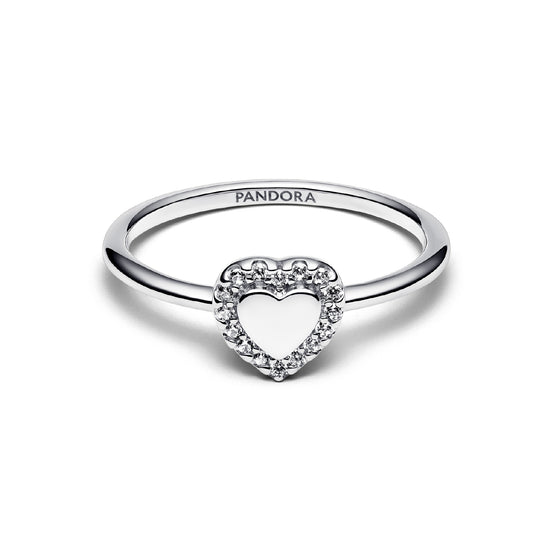 Anello da incidere a cuore Pandora argento rodiato con zirconi 10