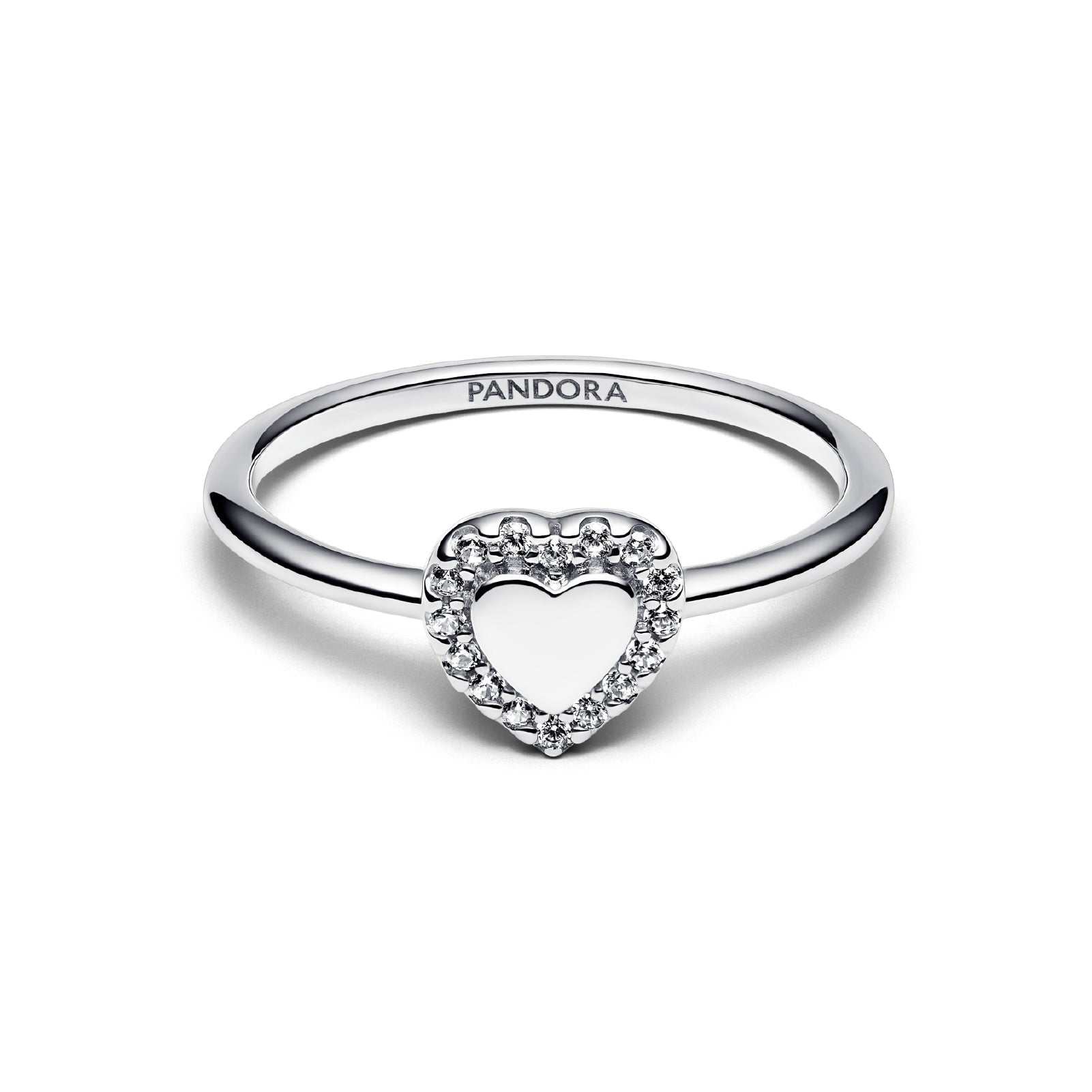 Anello da incidere a cuore Pandora argento rodiato con zirconi 10